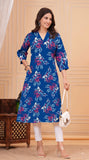 Cotton Hand Block Print A Line Kurta for Women (Blue Pine)