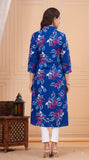 Cotton Hand Block Print A Line Kurta for Women (Blue Pine)