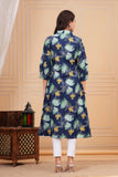 Cotton Hand Block Print A Line Kurta for Women (ALINE BLUE TURQ)