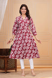 Cotton Hand Block Print A Line Kurta for Women (ALINE MAROON CREAM)