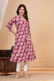 Cotton Hand Block Print A Line Kurta for Women (ALINE MAROON CREAM)