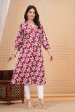 Cotton Hand Block Print A Line Kurta for Women (ALINE MAROON CREAM)