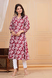 Cotton Hand Block Print A Line Kurta for Women (ALINE MAROON CREAM)