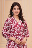 Cotton Hand Block Print A Line Kurta for Women (ALINE MAROON CREAM)