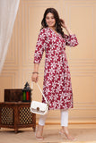 Cotton Hand Block Print A Line Kurta for Women (ALINE MAROON CREAM)