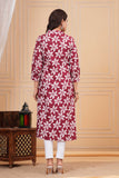 Cotton Hand Block Print A Line Kurta for Women (ALINE MAROON CREAM)