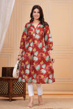 Cotton Hand Block Print A Line Kurta for Women (ALINE MAROON TURQ)