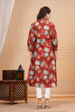 Cotton Hand Block Print A Line Kurta for Women (ALINE MAROON TURQ)