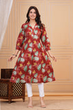 Cotton Hand Block Print A Line Kurta for Women (ALINE MAROON TURQ)