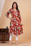 Cotton Hand Block Print A Line Kurta for Women (ALINE MAROON TURQ)