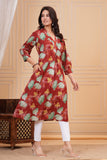 Cotton Hand Block Print A Line Kurta for Women (ALINE MAROON TURQ)