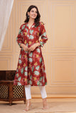 Cotton Hand Block Print A Line Kurta for Women (ALINE MAROON TURQ)