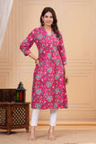 Cotton Hand Block Print A Line Kurta for Women (ALINE PINK MULTI)