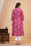 Cotton Hand Block Print A Line Kurta for Women (ALINE PINK MULTI)