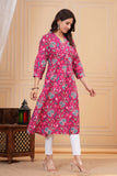 Cotton Hand Block Print A Line Kurta for Women (ALINE PINK MULTI)
