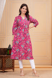 Cotton Hand Block Print A Line Kurta for Women (ALINE PINK MULTI)