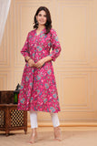 Cotton Hand Block Print A Line Kurta for Women (ALINE PINK MULTI)