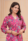 Cotton Hand Block Print A Line Kurta for Women (ALINE PINK MULTI)