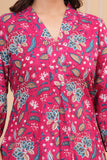 Cotton Hand Block Print A Line Kurta for Women (ALINE PINK MULTI)