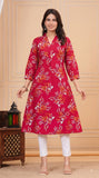Cotton Hand Block Print A Line Kurta for Women (Red Pine)