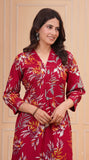 Cotton Hand Block Print A Line Kurta for Women (Red Pine)