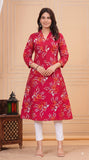 Cotton Hand Block Print A Line Kurta for Women (Red Pine)