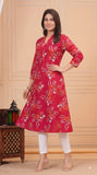 Cotton Hand Block Print A Line Kurta for Women (Red Pine)