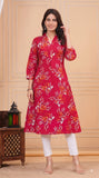 Cotton Hand Block Print A Line Kurta for Women (Red Pine)