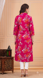 Cotton Hand Block Print A Line Kurta for Women (Red Pine)