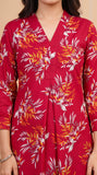 Cotton Hand Block Print A Line Kurta for Women (Red Pine)