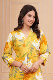 Cotton Hand Block Print A Line Kurta for Women (ALINE YELLOW FLORAL)