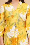 Cotton Hand Block Print A Line Kurta for Women (ALINE YELLOW FLORAL)