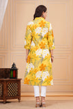 Cotton Hand Block Print A Line Kurta for Women (ALINE YELLOW FLORAL)