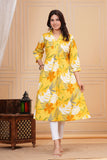 Cotton Hand Block Print A Line Kurta for Women (ALINE YELLOW FLORAL)