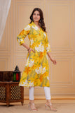 Cotton Hand Block Print A Line Kurta for Women (ALINE YELLOW FLORAL)