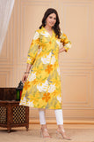 Cotton Hand Block Print A Line Kurta for Women (ALINE YELLOW FLORAL)