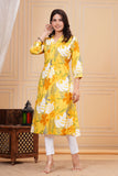 Cotton Hand Block Print A Line Kurta for Women (ALINE YELLOW FLORAL)