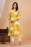 Cotton Hand Block Print A Line Kurta for Women (ALINE YELLOW FLORAL)