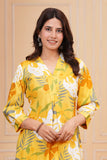 Cotton Hand Block Print A Line Kurta for Women (ALINE YELLOW FLORAL)