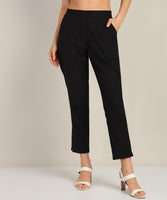 Women Cotton Pant Trouser Regular Fit with Two Pocket for Office School Formal Casual Daily Use Black Pant