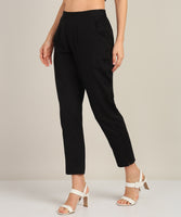 Women Cotton Pant Trouser Regular Fit with Two Pocket for Office School Formal Casual Daily Use Black Pant
