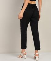 Women Cotton Pant Trouser Regular Fit with Two Pocket for Office School Formal Casual Daily Use Black Pant