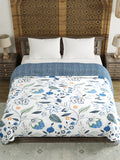 BLOCKS OF INDIA Hand Block Printed Cotton King Size Quilt (Blue Anar)