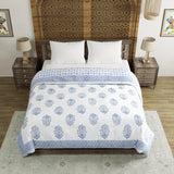 King Size Quilt/Rajai Cotton Hand Block Print (225 cm X 270 cm) (BLUE POT)