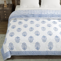 King Size Quilt/Rajai Cotton Hand Block Print (225 cm X 270 cm) (BLUE POT)