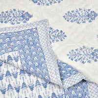 King Size Quilt/Rajai Cotton Hand Block Print (225 cm X 270 cm) (BLUE POT)