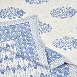 King Size Quilt/Rajai Cotton Hand Block Print (225 cm X 270 cm) (BLUE POT)
