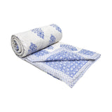 King Size Quilt/Rajai Cotton Hand Block Print (225 cm X 270 cm) (BLUE POT)