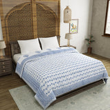 King Size Quilt/Rajai Cotton Hand Block Print (225 cm X 270 cm) (BLUE POT)
