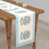 Hand Block Printed Cotton Table Runner for Center/Dining Table (33 x 180 cm) (Blue flower)